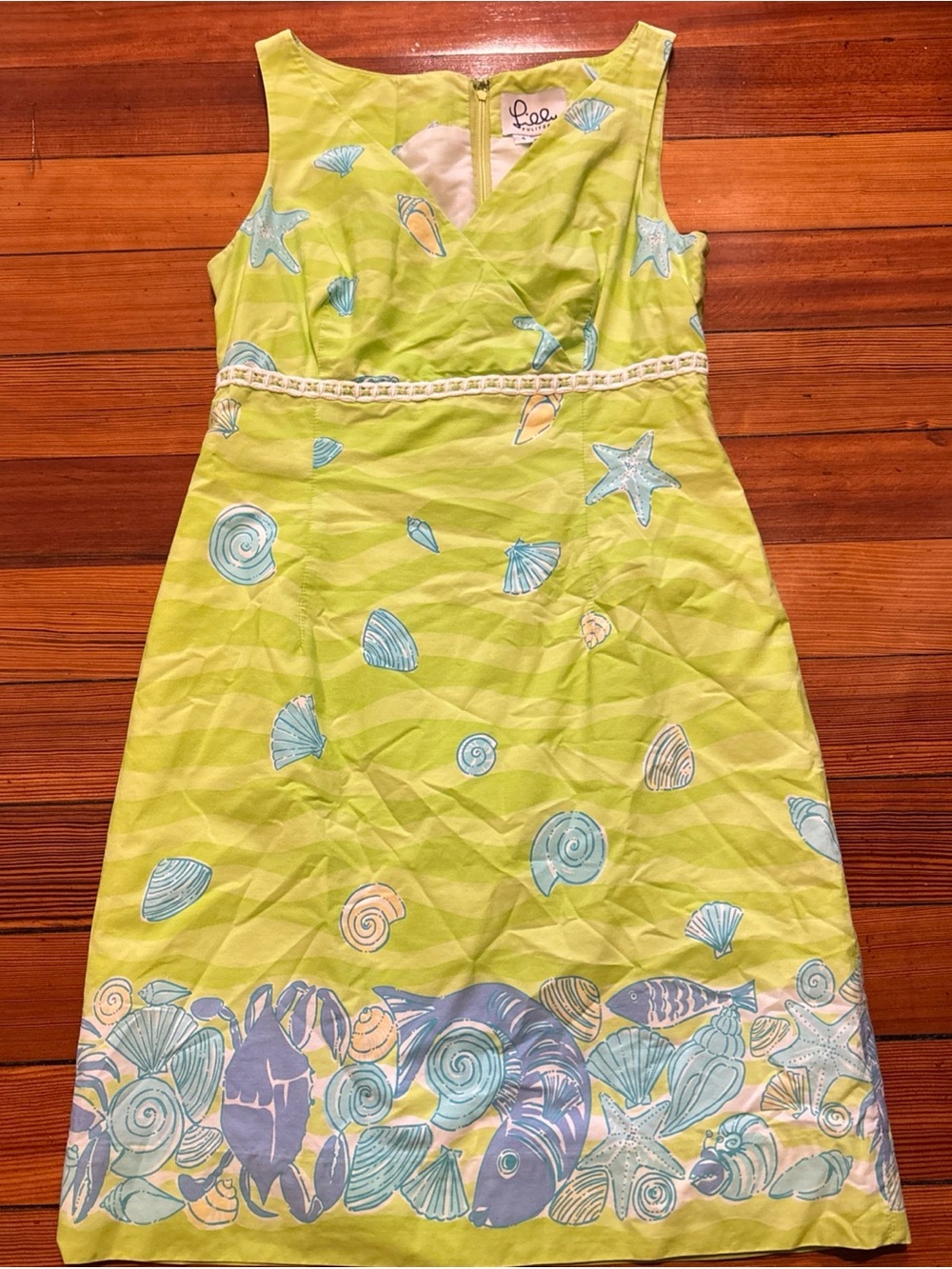 Vintage Lilly Pulitzer White Label Seashells dress, green 100% cotton size 4